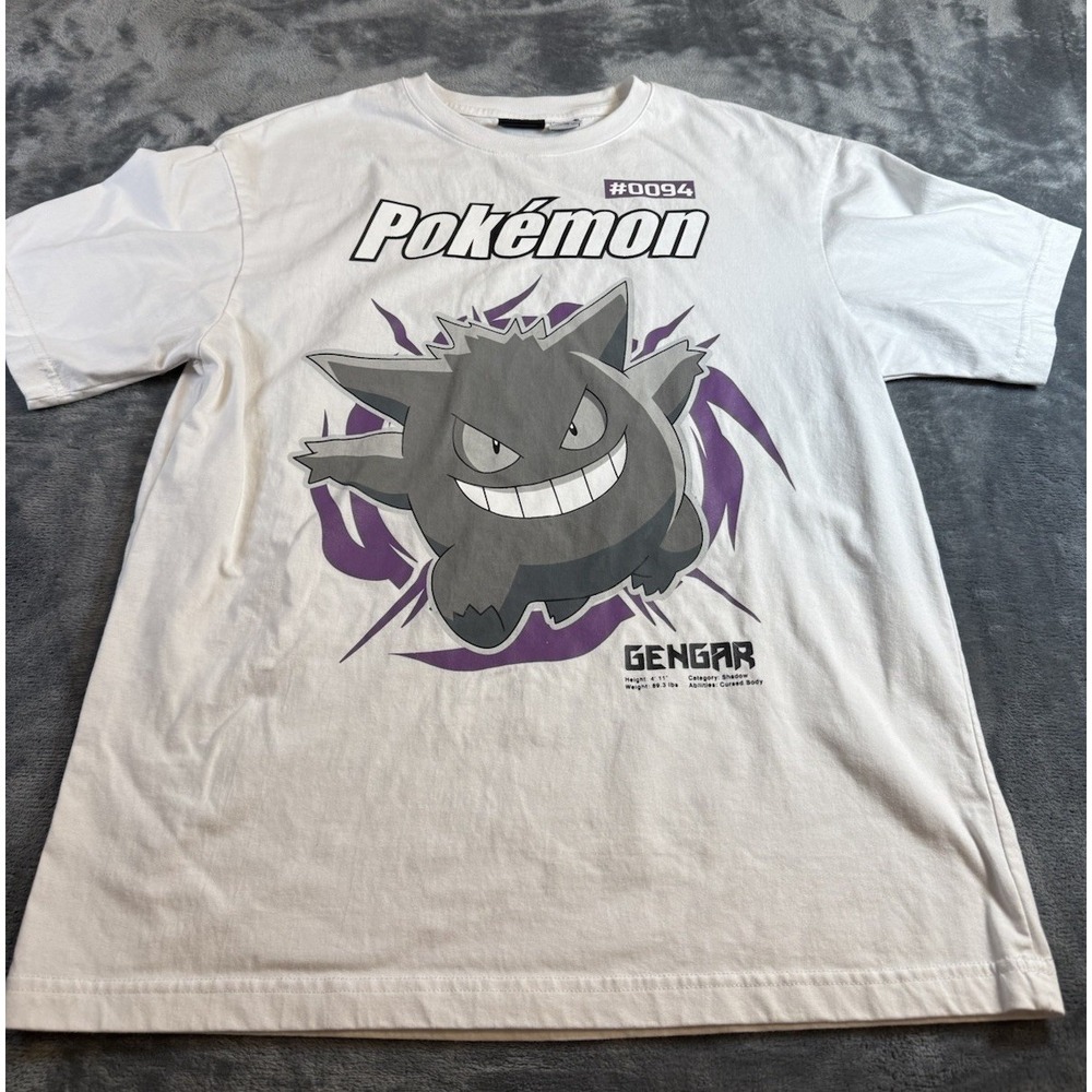 Pokemon Gengar White Graphic T-Shirt Mens Small Tee Culture Anime Streetwear